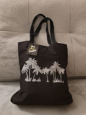 art class Black Tote with White Palm Tree Graphic